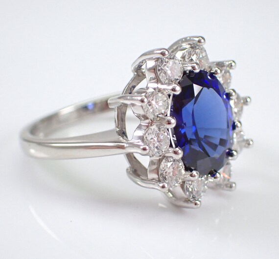 Platinum Sapphire and Diamond Ring - Unique Halo … - image 5