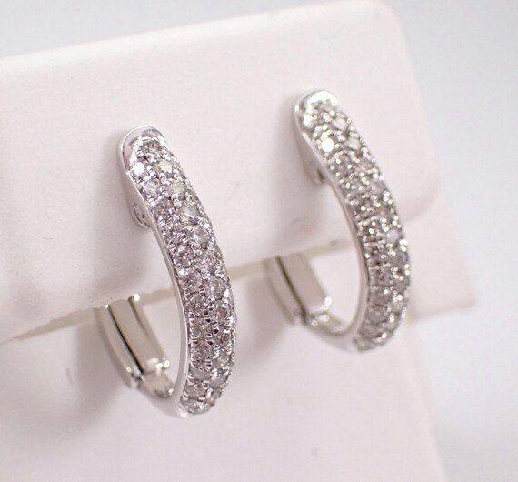 Diamond Half Hoop Earrings - Solid Yellow Gold Hoops - Unique Fine Jewelry Gift