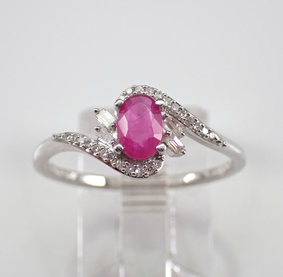 Ruby and Diamond Promise Ring - White Gold Gemstone Engagement Ring - July Birthstone Fine Jewelry Gift