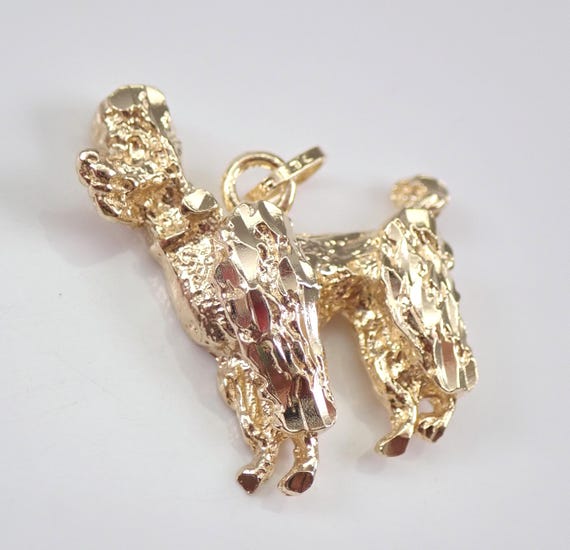 Vintage Poodle Pendant Charm, Solid 14K Yellow Gold Puppy Dog, Estate Nugget Style Design for Bracelet or Necklace