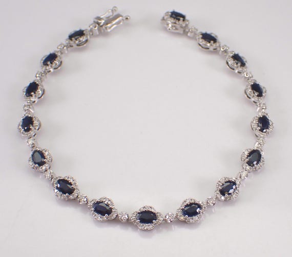 14K White Gold Sapphire and Diamond Tennis Bracelet