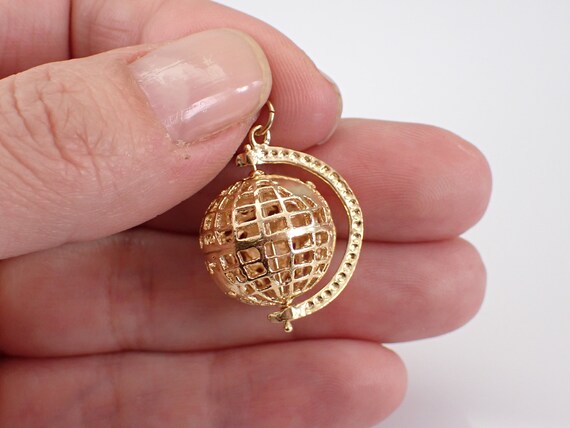 Vintage 14K Yellow Gold Globe Charm, Movable Turning World Atlas Map Pendant, Unique Gift for Bracelet or Necklace