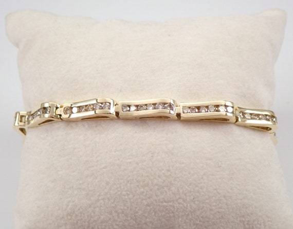 Vintage Diamond Tennis Bracelet - 14K Yellow Gold Estate Fine Jewelry - Unique Channel Set Bar Setting