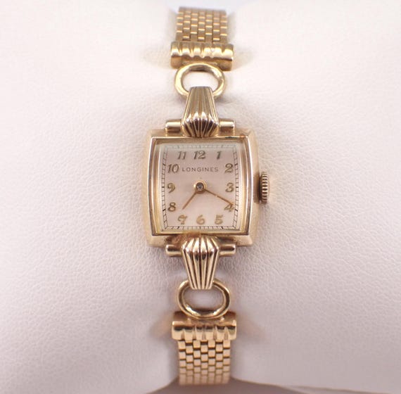 Vintage 14K Yellow Gold LONGINES Watch - Dainty Antique Wristwatch Jewelry Gift - Multi Row Mesh Chain Bracelet