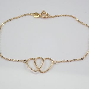 Vintage 14K Yellow Gold Heart Bracelet - Dainty Charm Station Link - Simple Layering Everyday Jewelry Gift