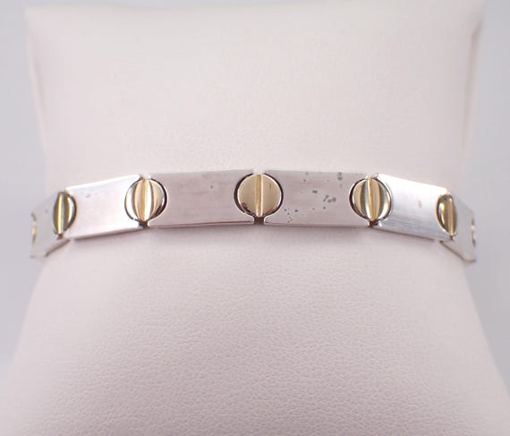 Vintage Sterling Silver Link Bracelet - Estate Gold Toned Accents - Simple Layering Everyday Design