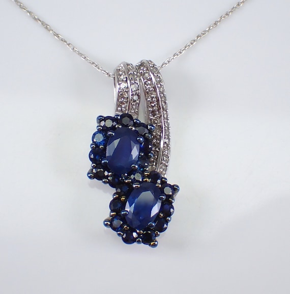Floral Sapphire Necklace, White Gold Flower Cluster Pendant, Pave Diamond Setting, September Birthstone Fine Jewelry
