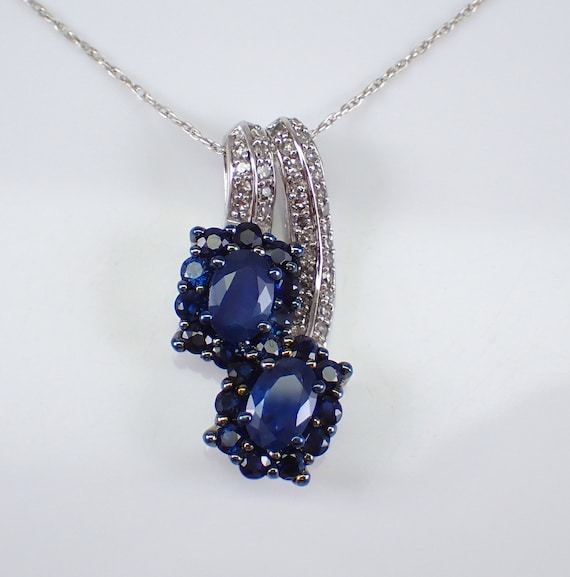 White Gold Sapphire Necklace, Flower Cluster Charm Pendant, Pave Diamond Setting, September Birthstone Fine Jewelry