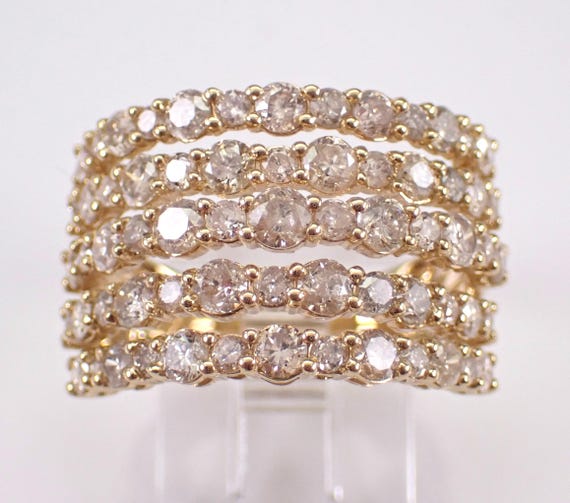 Yellow Gold Diamond Anniversary Ring - Multi Row Wedding Band