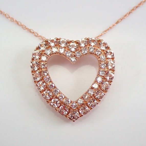 Rose Gold Morganite and Diamond Heart Pendant Necklace 18" Chain FREE SHIPPING