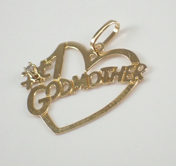 Vintage 14K Yellow Gold #1 Godmother Heart Charm … - image 3