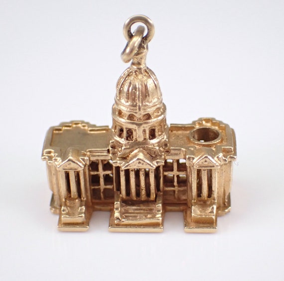 Vintage 14K Yellow Gold "Capitol" Charm, United States Government Building Pendant, Senate House Dome Legislative Hall