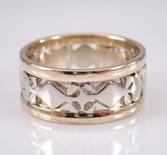 Vintage 14k Two Tone Gold Wedding Ring - 1960s Antique Anniversary Band - Estate Bridal Fine Jewelry