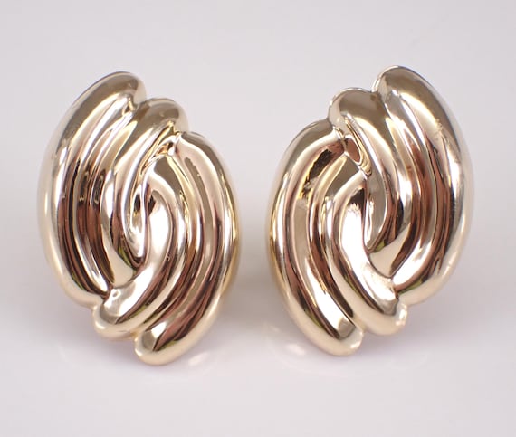 Vintage 14K Yellow Gold Clip On Earrings - Unique Estate NON Pierced Omega Studs