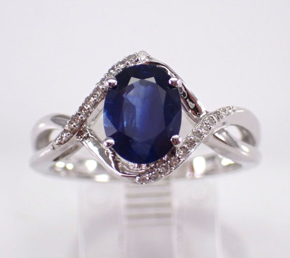 Sapphire and Diamond Promise Ring - White Gold Gemstone Engagement Band - September Birthstone Fine Jewelry Gift