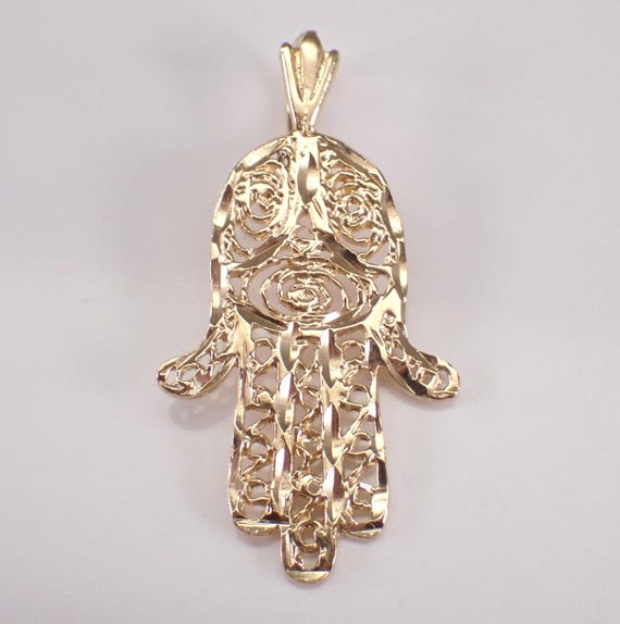 Antique 14K Yellow Gold Hamsa Charm, Unique Jewish Hand of God Pendant, Religious Judaica Chai Protection Gift