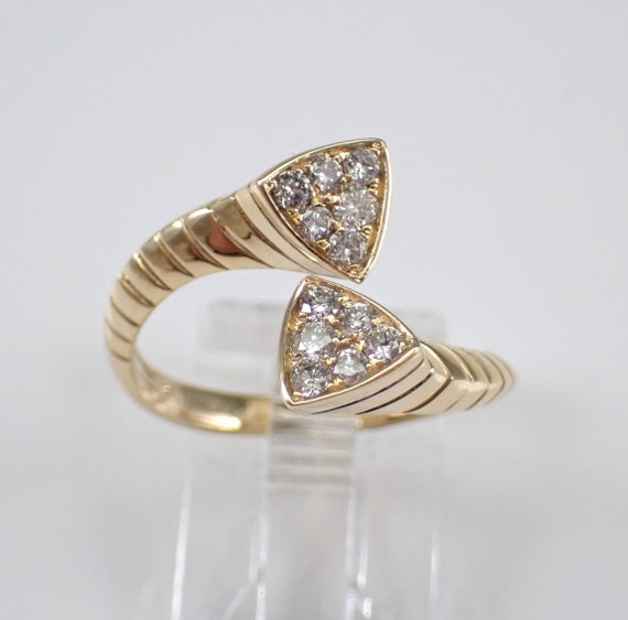 14K Yellow Gold Diamond Bypass Ring - Unique Crossover Pyramid Cluster Band - GalaxyGems Fine Jewelry Gift