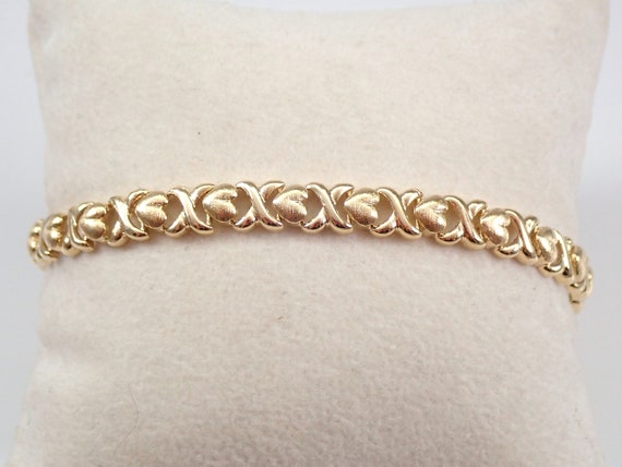 Vintage Estate 14K Yellow Gold Hearts and Kisses Bracelet 7"