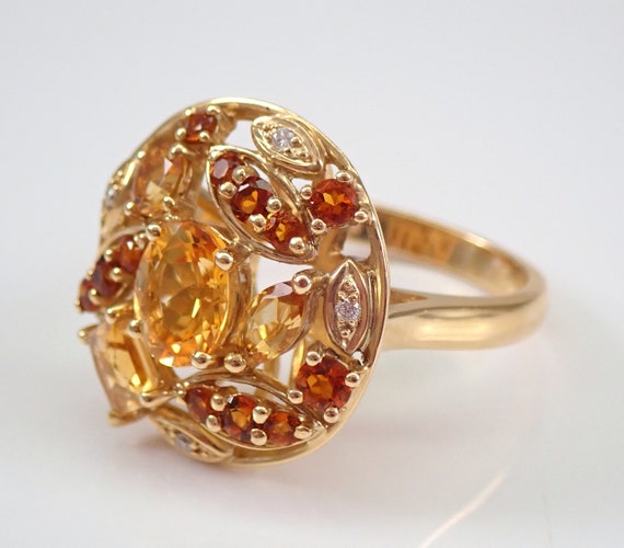 Madeira Citrine Cluster Ring - 14K Yellow Gold Gemstone Band - November Birthday Jewelry Gift