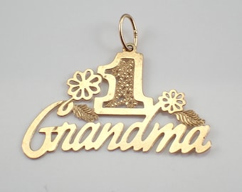 Vintage 14K Yellow Gold #1 Grandma Charm Flower Pendant