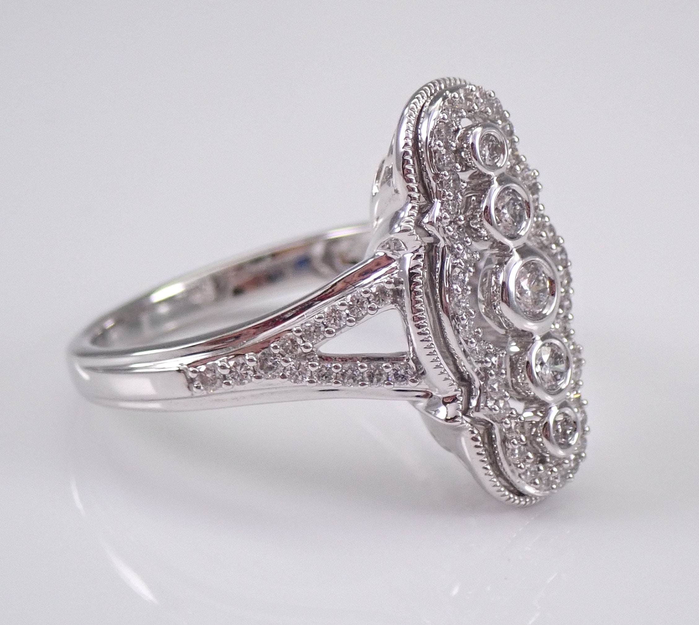 Vintage Style Diamond Cocktail Cluster Ring Size 7 14K White Gold