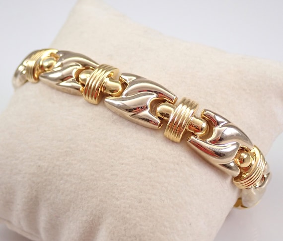Vintage Solid 14k Gold Toggle Bracelet - Unique E… - image 5