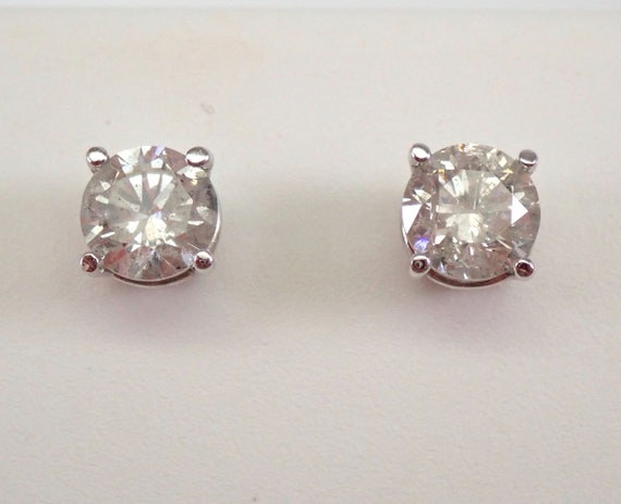 Diamond Stud Earrings 14K White Gold Round Natural Genuine Brilliant Studs IGI Cert