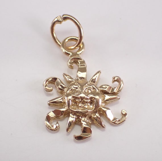 Vintage 14K Yellow Gold Sun Charm Pendant for Necklace or Bracelet