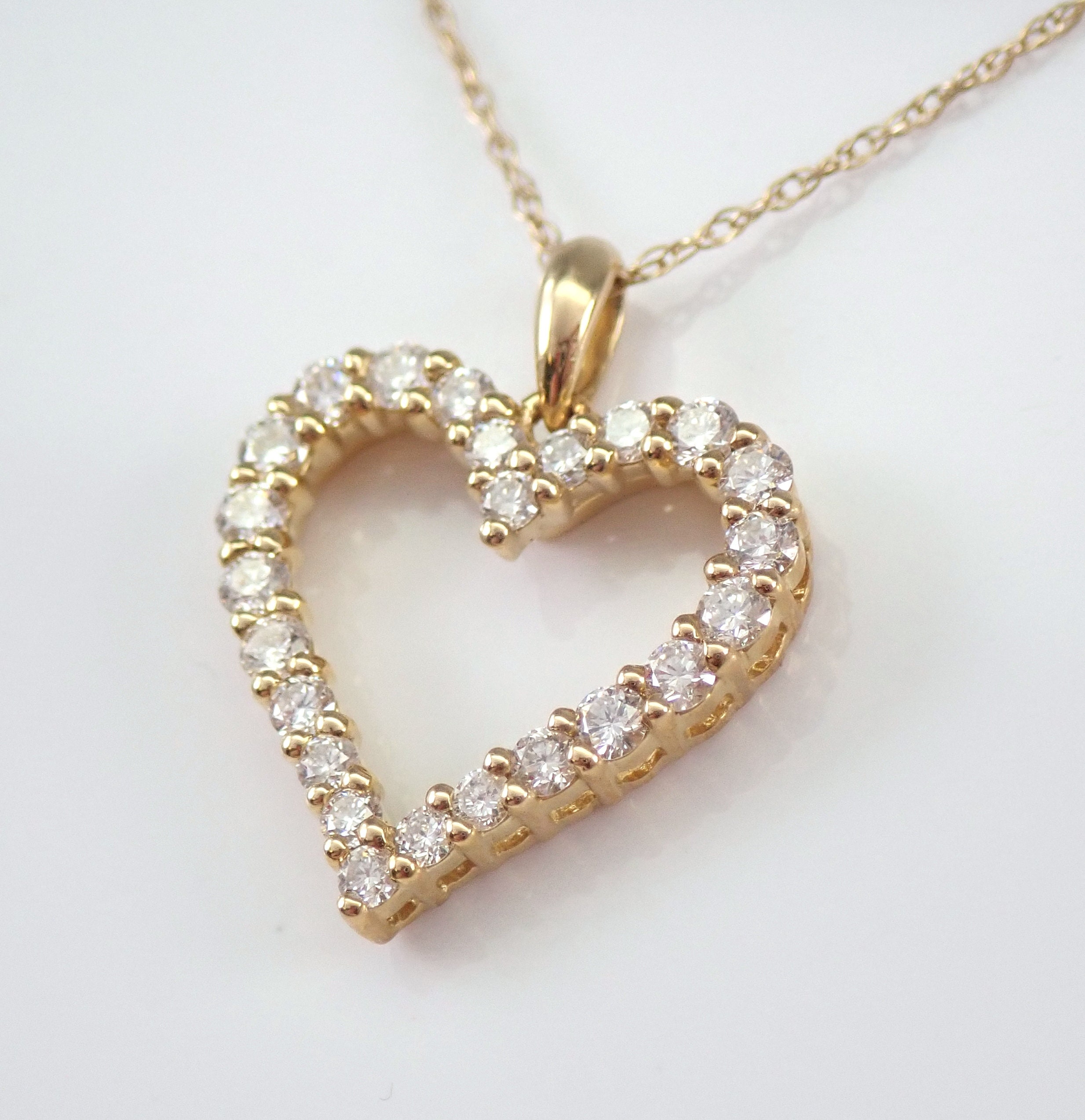 Yellow Gold Diamond Heart Pendant Necklace 18 Chain Wedding Graduation Gift Present