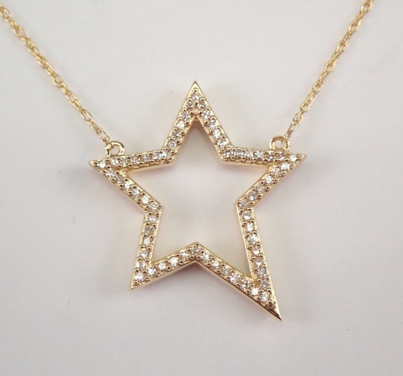 14K Yellow Gold Diamond STAR Pendant Necklace 16" Chain Perfect Graduation GIFT