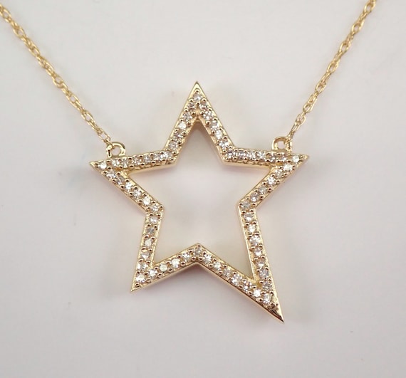 14K Yellow Gold Diamond STAR Necklace - Celestial Station Pendant and Chain - GalaxyGems Bridal Jewelry Gift