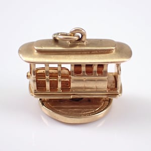 Vintage 14K Gelbgold Trolley Cabochon Charme - Lokomotive Transport Tram Bus Zug Anhänger