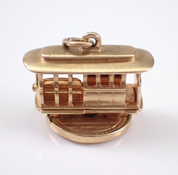 Vintage 14K Yellow Gold Trolley Cable Car Charm - Locomotive Transportation Tram Bus Train Pendant