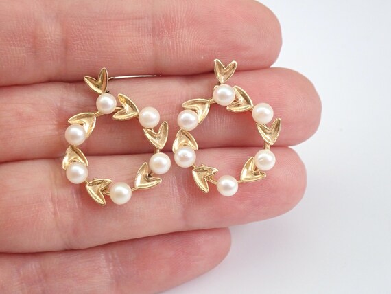 Vintage Pearl Dangle Earrings - Solid 14K Yellow … - image 6