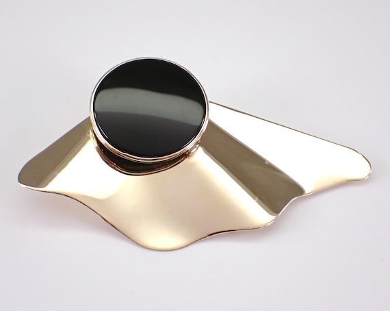 Vintage 14K Yellow Gold Black Onyx Slide Pendant, Large Unique Estate Charm for Omega Necklace