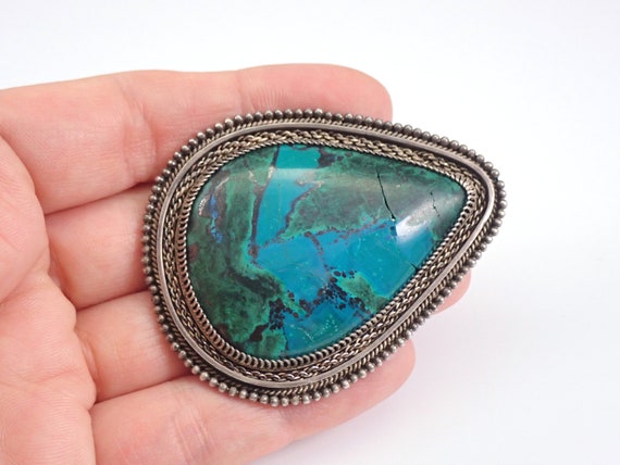 Vintage Sterling Silver Large Decorative Brooch, Southwestern Style Turquoise Jewelry