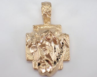 Vintage 14K Yellow Gold Jesus Charm Pendant - Religious Christ Face Sculpture Fine Jewelry Gift