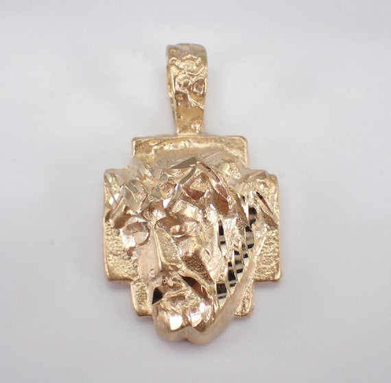 Vintage 14K Yellow Gold Jesus Charm Pendant - Religious Christ Face Sculpture Fine Jewelry Gift