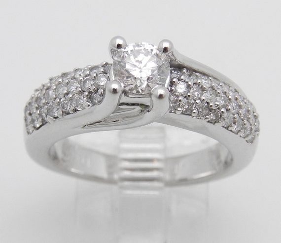 Chunky Diamond Engagement Ring set in Solid 14K White Gold Bridal Fine Jewelry for Her