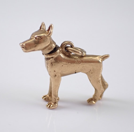 Vintage 14K Yellow Gold Puppy Charm, Doberman Great Dane DOG Pendant, Adorable Jewelry Gift for Bracelet or Necklace