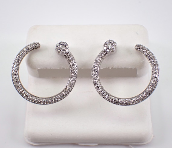 White Gold Diamond Earrings - Unique Circle Wraparound Modern Design - GalaxyGems Fine Jewelry Gift