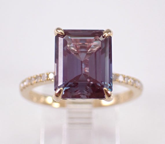 Yellow Gold Alexandrite Engagement Ring - Unique Hidden Diamond Halo Setting - Bridal Fine Jewelry Gemstone Gift