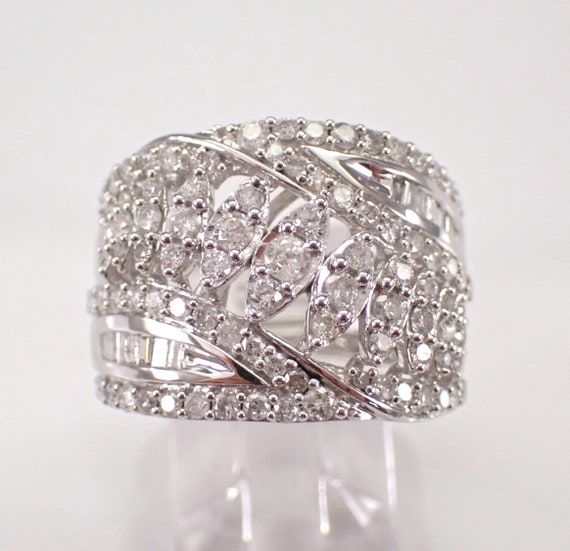 White Gold Diamond Anniversary Ring, Wide Chunky Cigar Wedding Band, GalaxyGems Fine Jewelry Bridal Gift