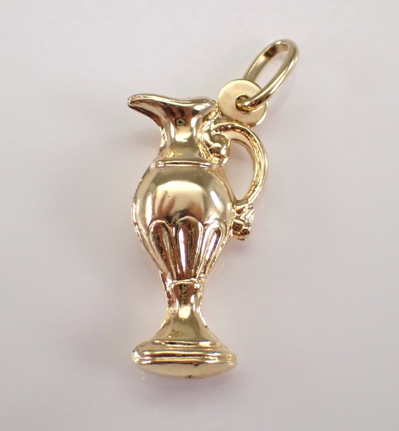 Vintage 14K Yellow Gold Pitcher Charm, Unique Carafe Lamp Vase Pendant, Estate Jewelry Gift for Necklace or Bracelet