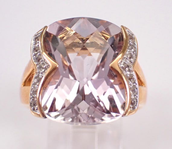 Rose Gold Plated Sterling Silver Band - Large Amethyst and CZ Ring - Unique Gemstone Anniversary Jewelry Gift