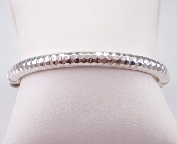 Vintage Sterling Silver Bangle Bracelet - Hammered Layering Everyday Jewelry Gift