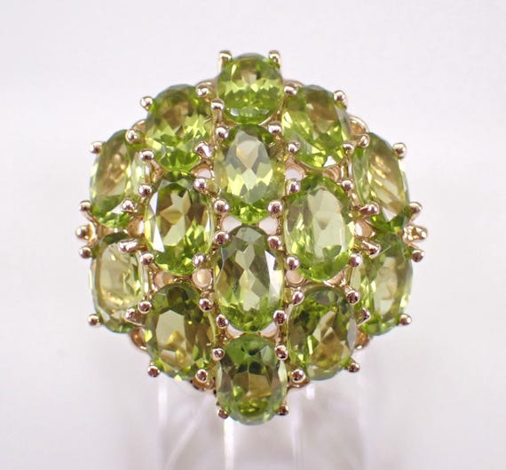 Vintage Peridot Birthstone Ring - 14K Yellow Gold Unique Cluster Setting - Estate Gemstone Fine Jewelry Gift