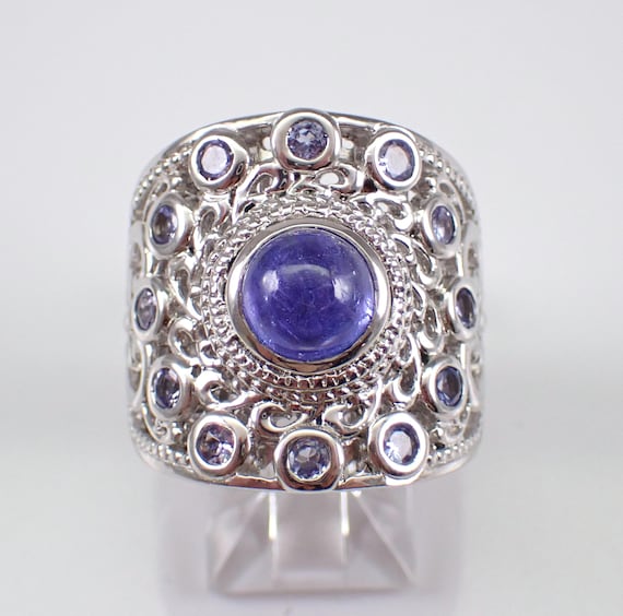 Vintage Sterling Silver Tanzanite Ring - Purple Gemstone Cigar Band - Unique Jewelry Gift
