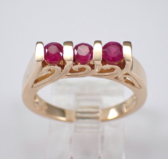 14K Yellow Gold Ruby Wedding Band, Vintage Estate Stackable Anniversary Ring, July Birthstone Jewelry Gift