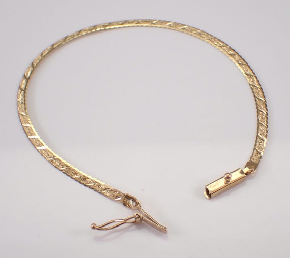 14K Yellow Gold Vintage Herringbone Bracelet, Layering Everyday Casual Estate Jewelry Gift